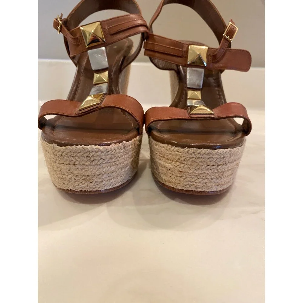 Kate Spade Studded Espadrille Platform Wedge Sandals Brown Leather Size 10 - Picture 10 of 12